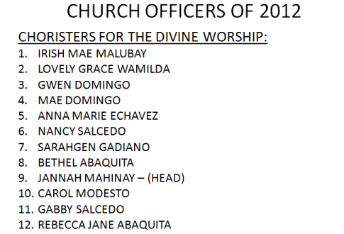 LSDA 2012 Officers-Choristers for Worship Hour
