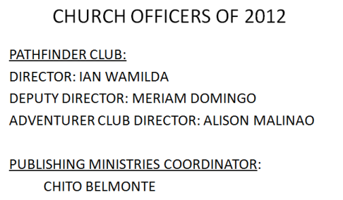LSDA 2012 Officers-PatfinderClub and Publishihing Ministries