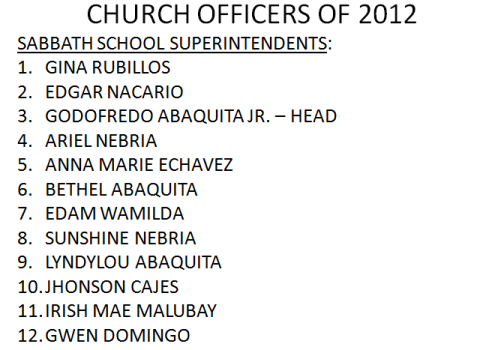 LSDA 2012 Officers-Sabbath School Superintendents