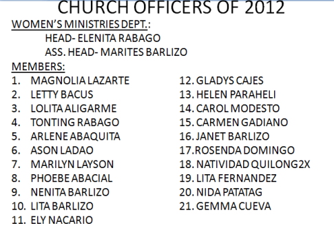 LSDA 2012 Officers-Women's Ministry